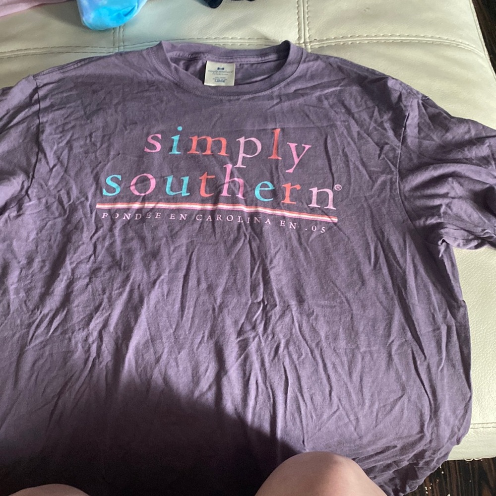 Simply southern purple shirt with crocs on the back